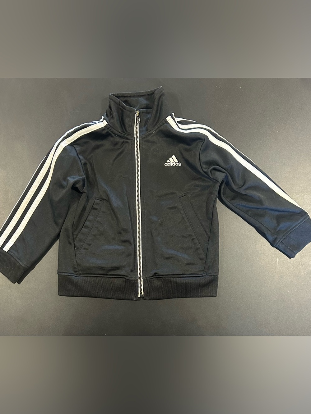 adidas Black Kids Zip-Up Track Jacket with White Stripes